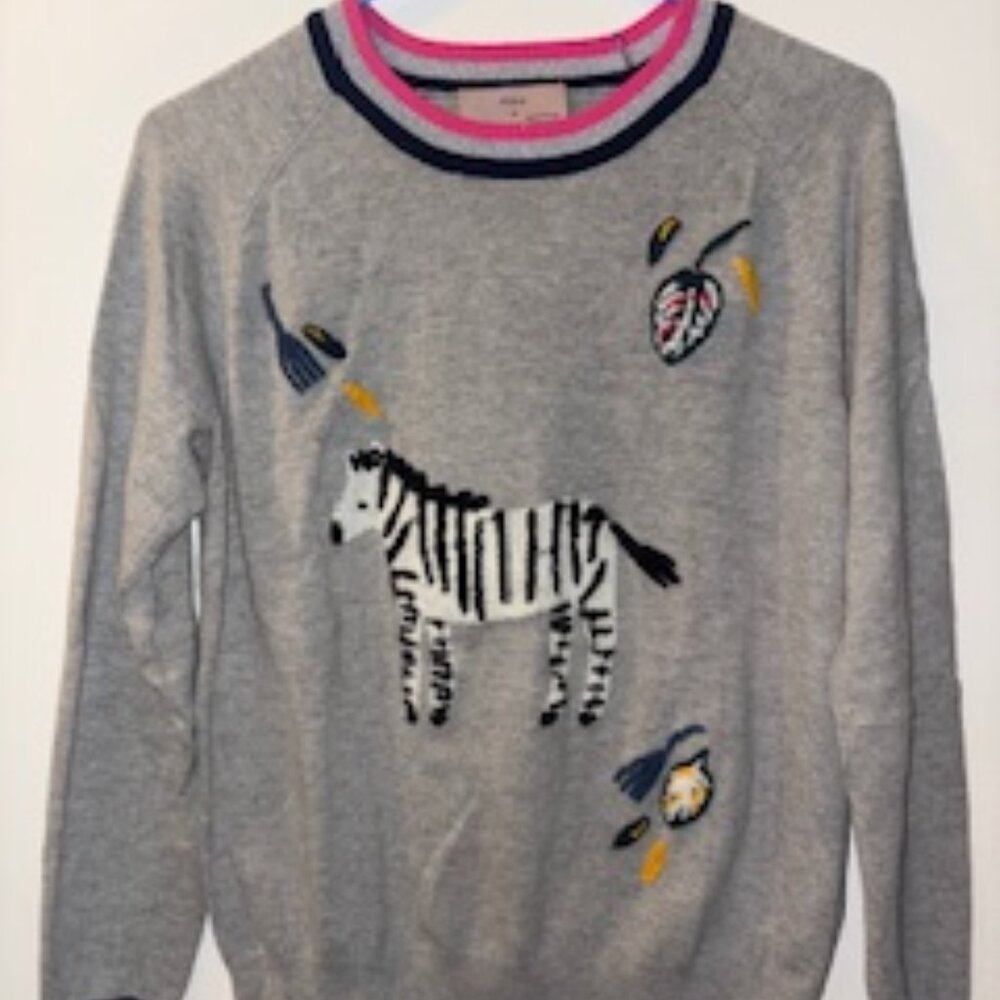 Rare Anthropologie Folk by Hansel Zebra Crewneck Sweater - Gray Met Pink Trim